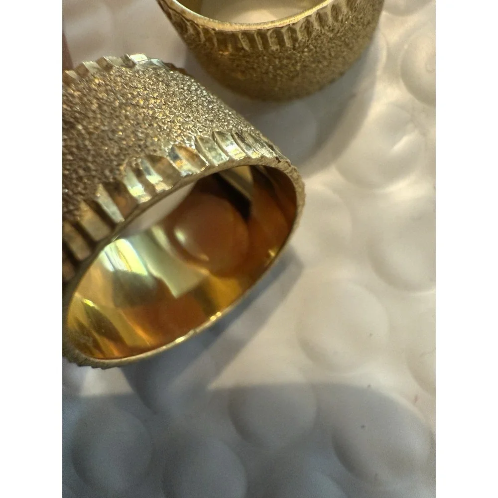 Vtg Milor Italy 925 Vermeil Textured Wide Sterling‎ Cuff Rings Pair 23.4g